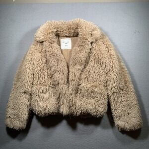 Abercrombie & Fitch Kids  Drama Collar fauxfur  crop boxy oversized coat Tan